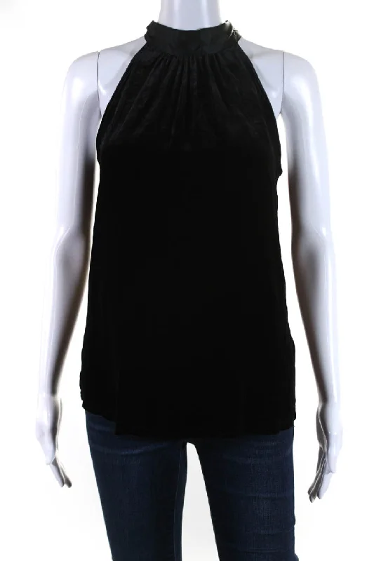 Go Silk Women's High Neck Sleeveless Velvet Dressy Blouse Black