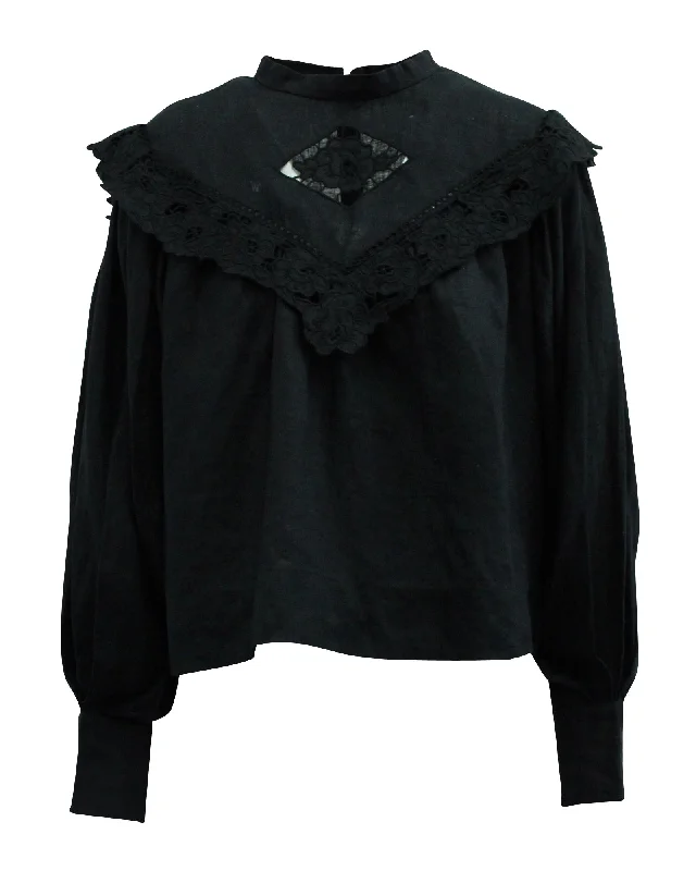 Isabel Marant Étoile Elija Dolman-Sleeve Blouse in Black Linen