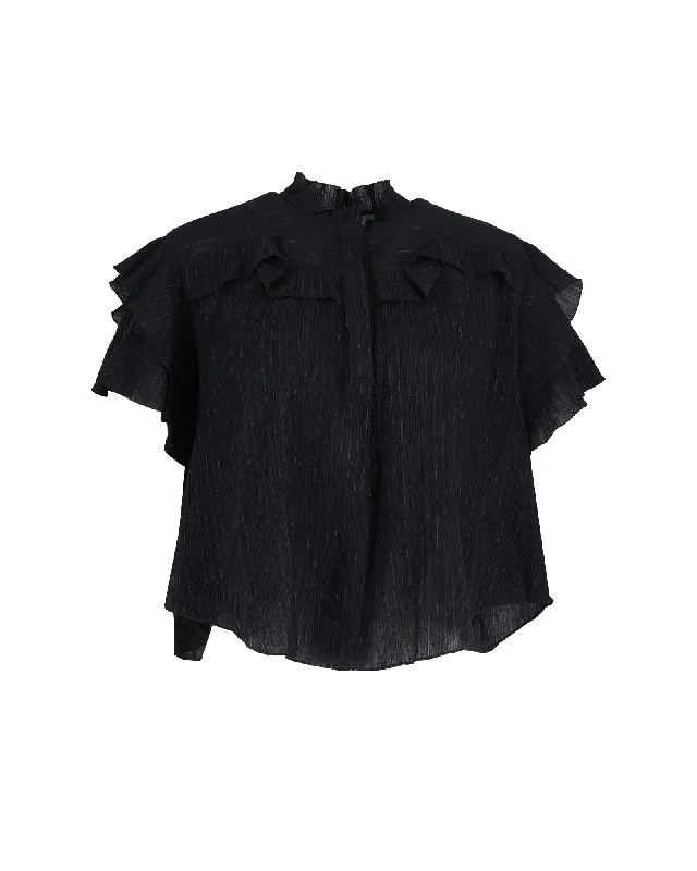 Isabel Marant Ruffled Top in Black Silk