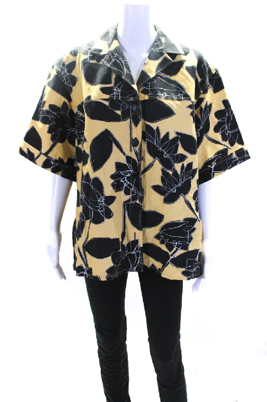 Jacquemus Womens Linen Floral Print Button Down Shirt Yellow Black