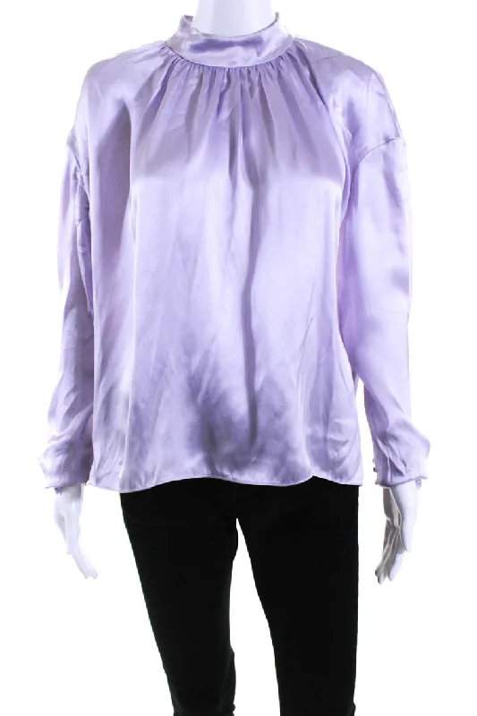 Magda Butrym Womens Silk Long Sleeves Mock Neck Blouse Lavender