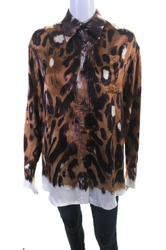 Marni Womens Wild Bunch Satin Button Down Blouse Abstract Print Brown