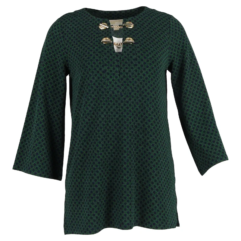 Michael Kors Polka Dot Print with Gold Embellishment Blouse in Green Polyester