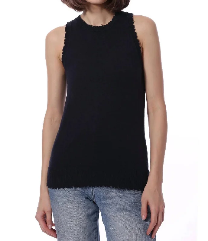 Minnie Rose Frayed Tank Top In Black