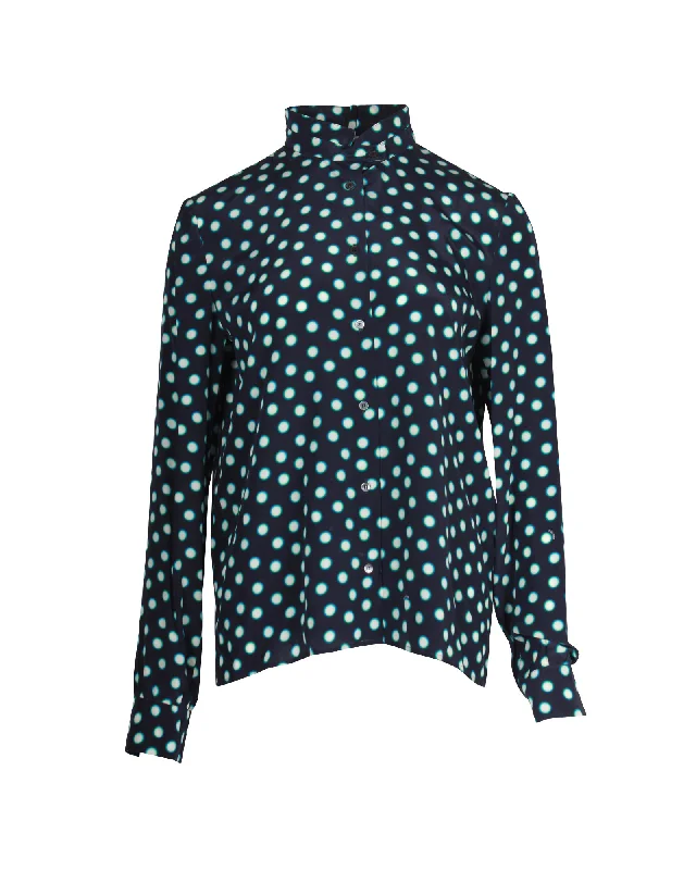 Miu Miu Polka Dot Shirt In Navy Blue Silk