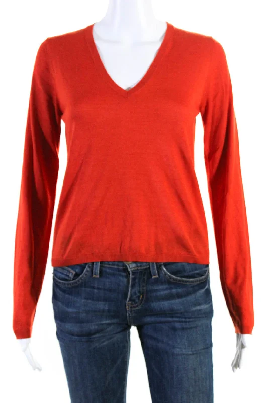 Nobili Womens Long Sleeve V Neck Tee Shirt Burnt Orange Cashmere