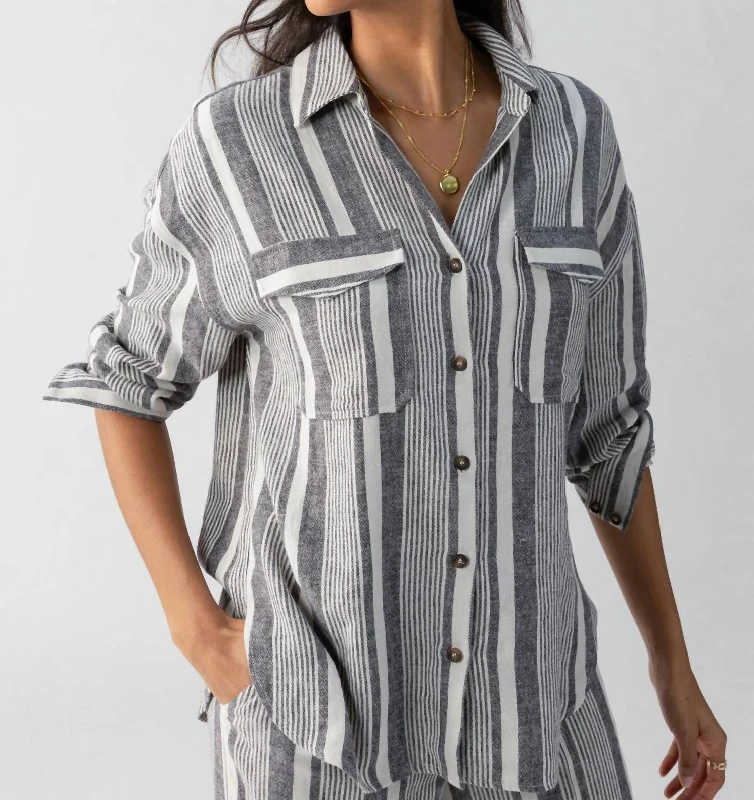 Pocket Shirt Variegated Stripe Top In Grey