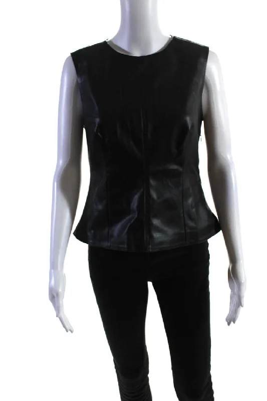 Proenza Schouler Womens Logan Vegan Leather Sleeveless Top Blouse Black