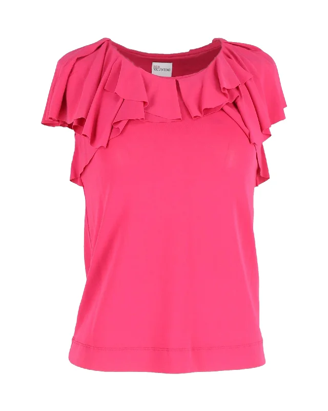 Red Valentino Garavani Flouncy Top in Pink Silk Cotton