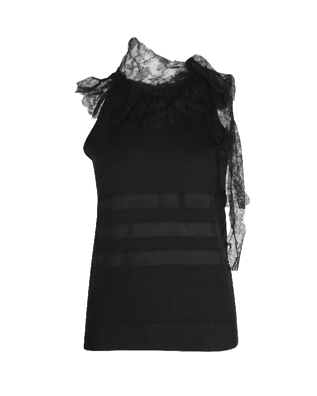 Red Valentino Lace Collar Sleeveless Top in Black Cotton