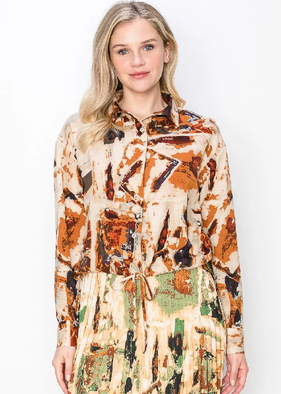 Rust and Beige Abstract Blouse