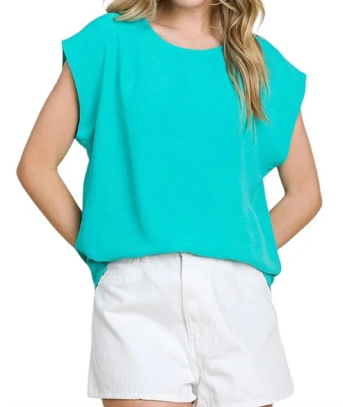 Solid Muscle Sleeve Round Neck Loose Fit Top In Mint