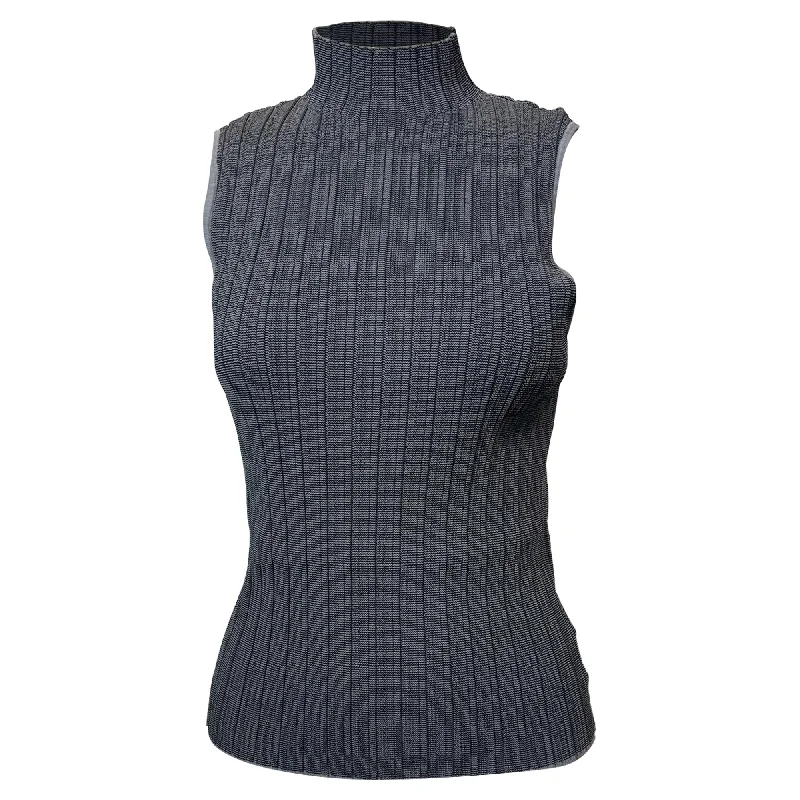 Theory Sleeveless Mock Neck Sweater in Grey Wool