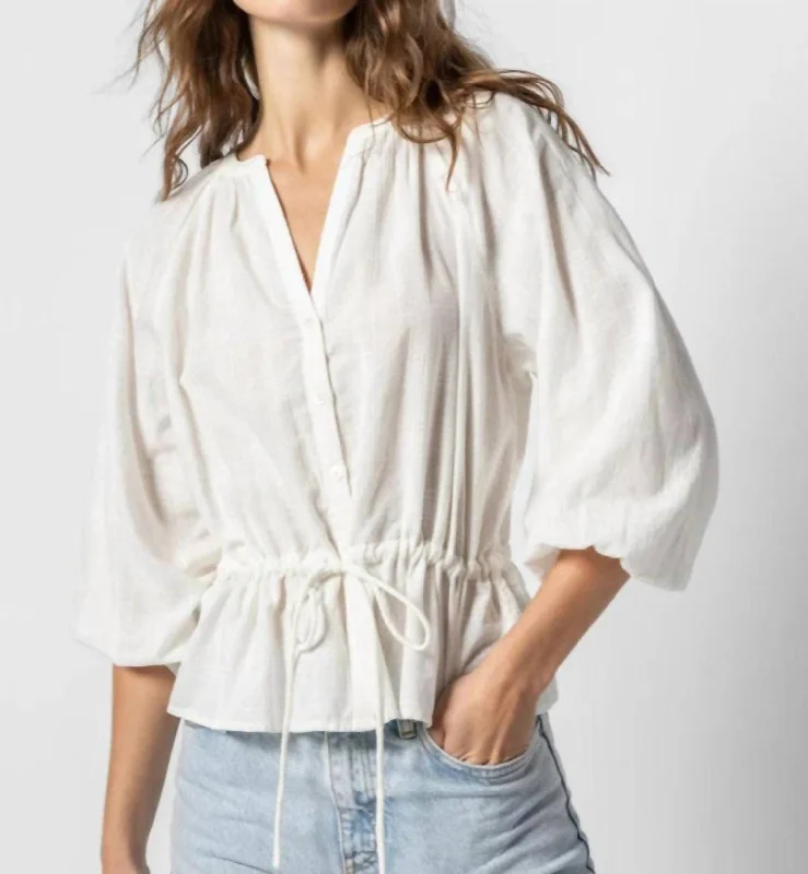 Tie Waist Button Down Shirt In White