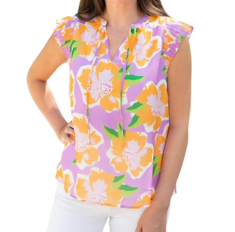 Valery Top In Sea Flower Lilac