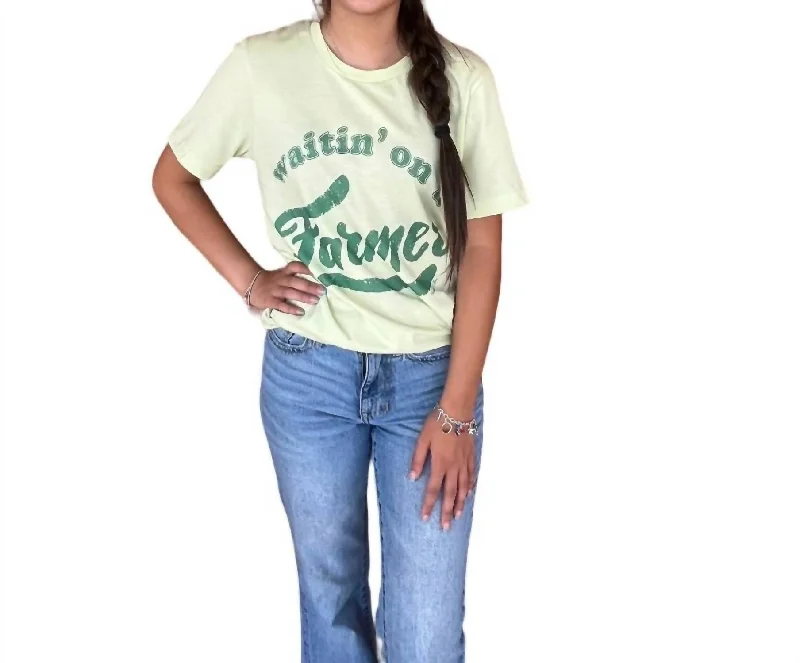 Waitin' On A Farmer Graphic Tee In Grass Green