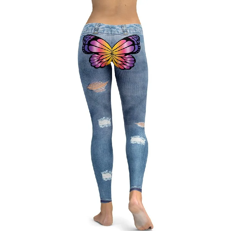 Butterfly Denim Print Leggings