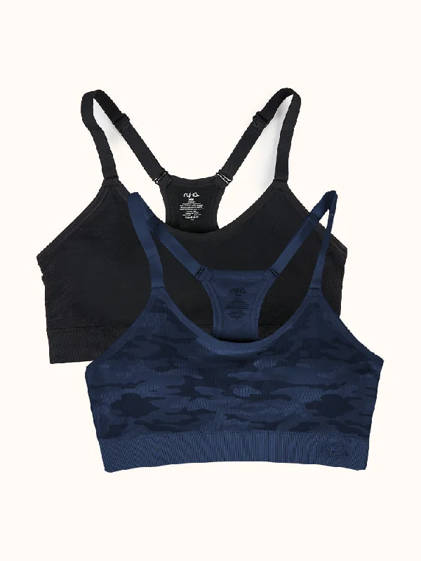 Camo Pattern Cami Sports Bra (2 Pack) - Blue/Black