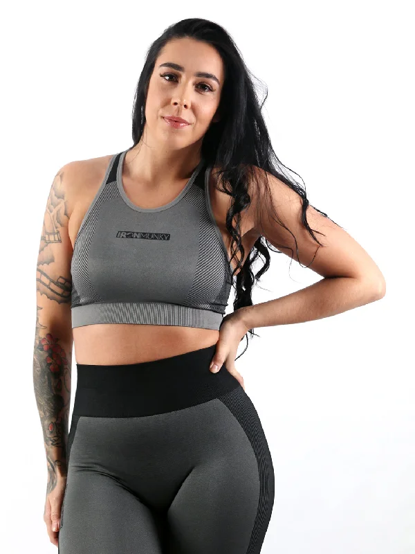 Vibe Seamless Panelled Sports Bra - Grey