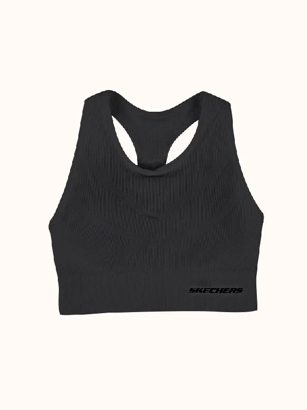 Ribbed High-Neck Sports Bra - Black