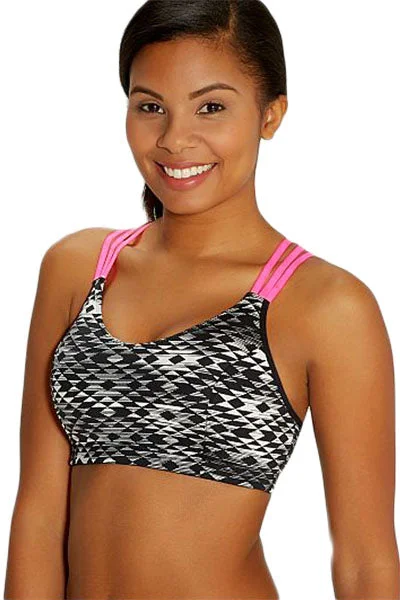 Black Ethnic Print Sport Bra with Neon Straps