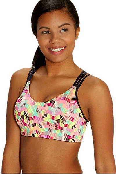 Multicolor Ethnic Print Sport Bra with Black Straps