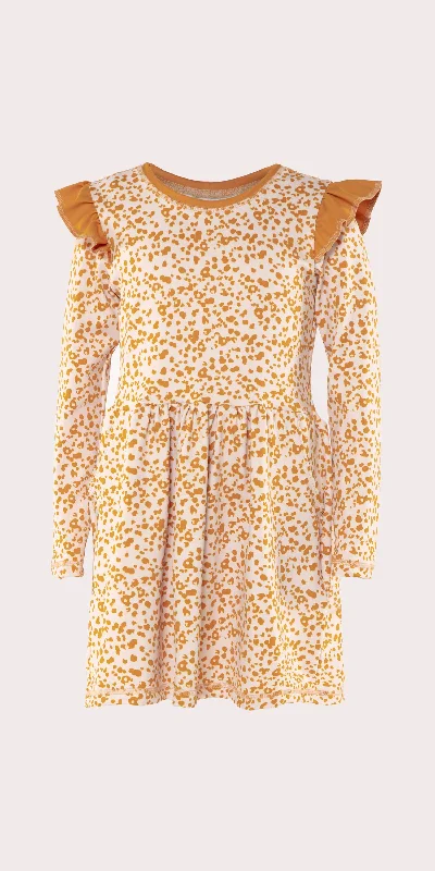 Ochre Leopard - Kids Ruffle Long Sleeve Dress