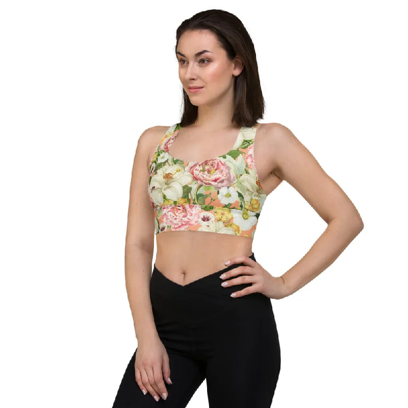 Pink Mandy Floral Longline Sports Bra