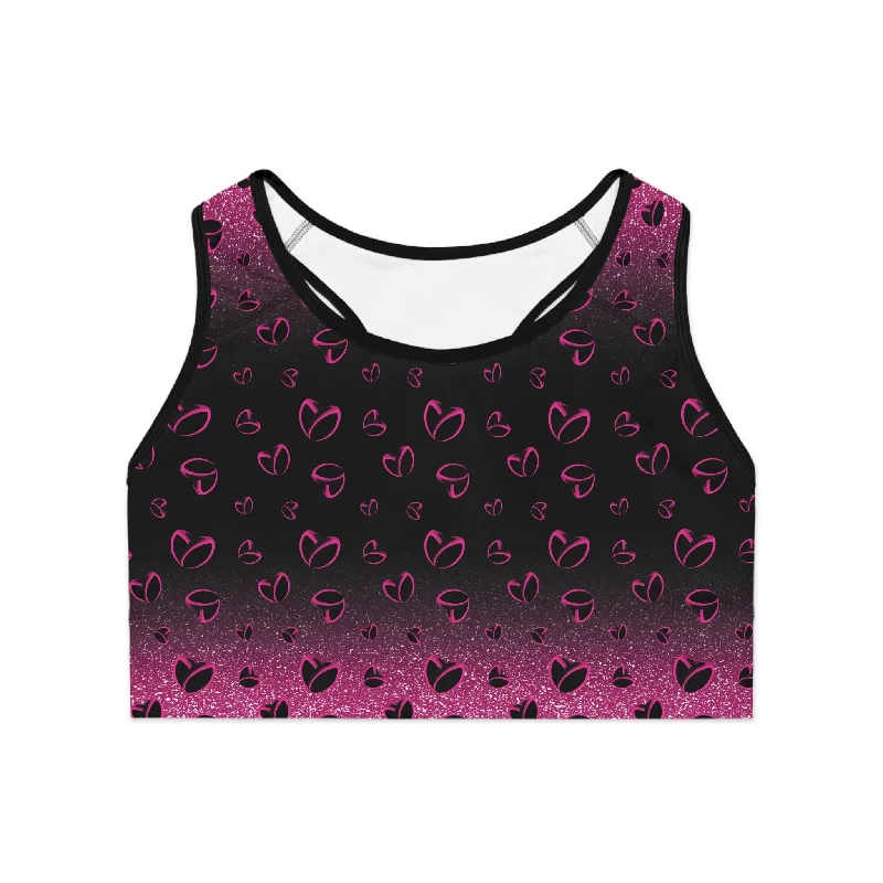 Pink Stardust & <3's Moisture Wicking Sports Bra (Back Logo)