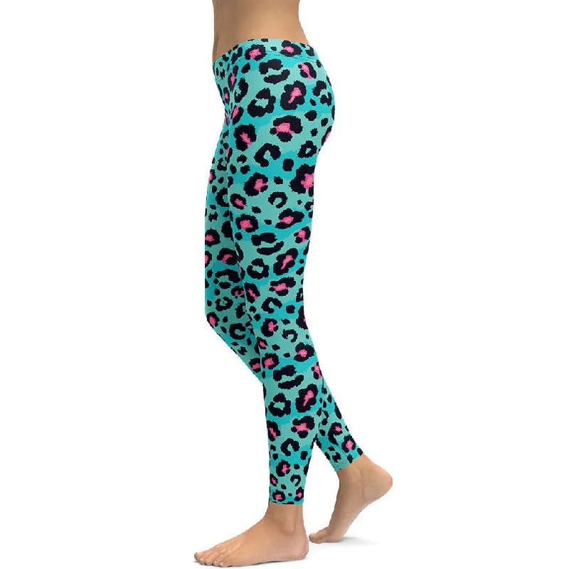 Turquoise Leopard Print Leggings